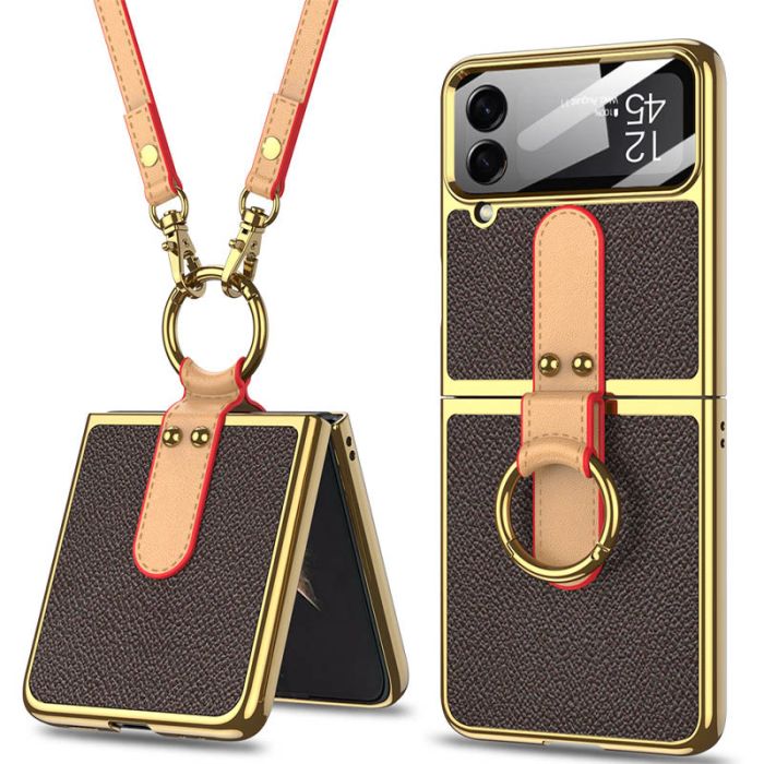 Шкіряний чохол GKK with ring and strap для Samsung Galaxy Z Flip4