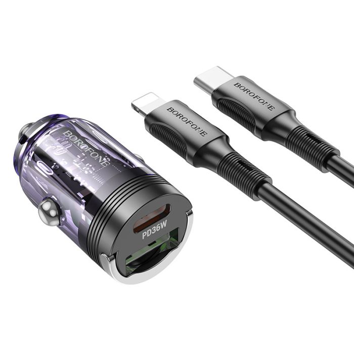 АЗП Borofone BZ29A Talented PD36W+QC3.0 (1USB-A/1C) + кабель Type-C to Lightning