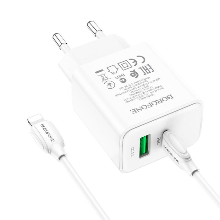 МЗП Borofone BA67A PD20W+QC3.0 (1USB-A/1C) + кабель Type-C to Lightning