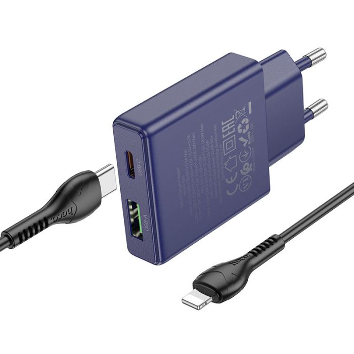 МЗП Hoco N45 Biscuit PD30W+QC3.0 (1USB-A/1C) + кабель Type-C to Lightning