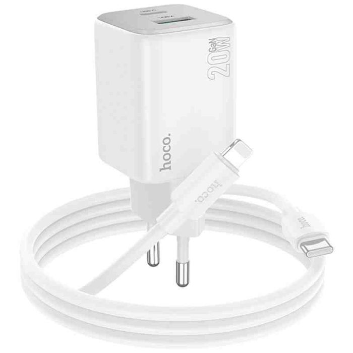 МЗП Hoco N41 Almighty PD20W+QC3.0 (1USB-A/1C) + кабель Type-C to Lightning