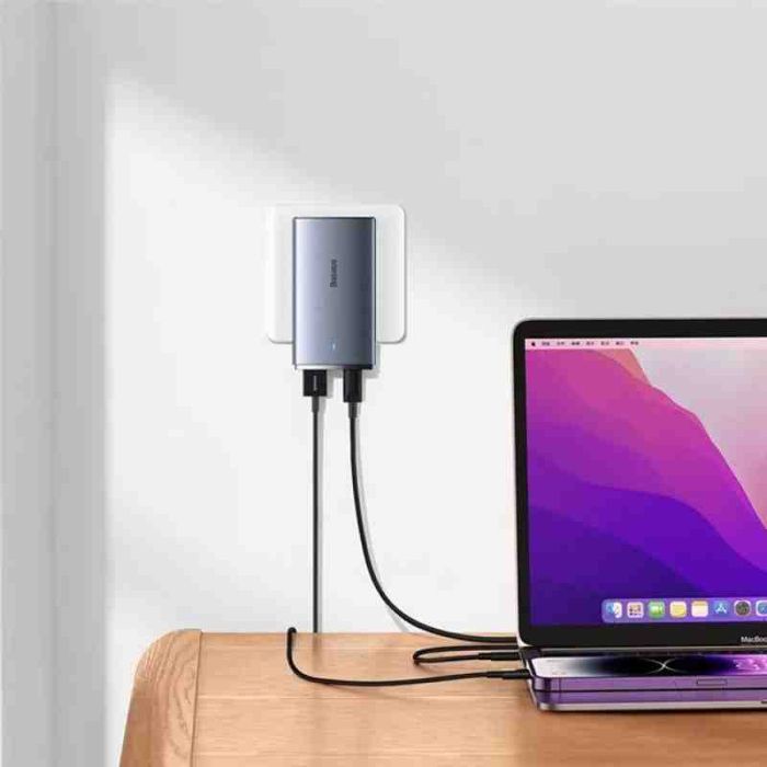 МЗП Baseus GaN5 Pro Ultra-Slim QC 3.0+PD 65W (1USB-A/1C) + кабель Type-C to Type-C (CCGP15011)