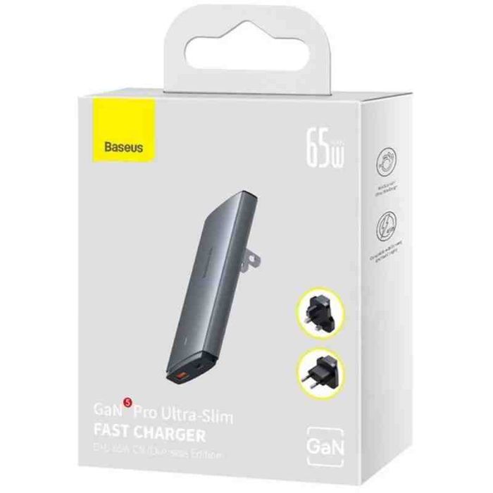 МЗП Baseus GaN5 Pro Ultra-Slim QC 3.0+PD 65W (1USB-A/1C) + кабель Type-C to Type-C (CCGP15011)