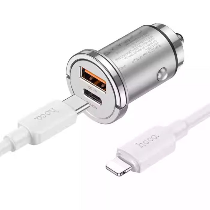АЗП Hoco NZ10 Handy PD45W+QC3.0 (1USB-A/1C) + кабель Type-C to Lightning