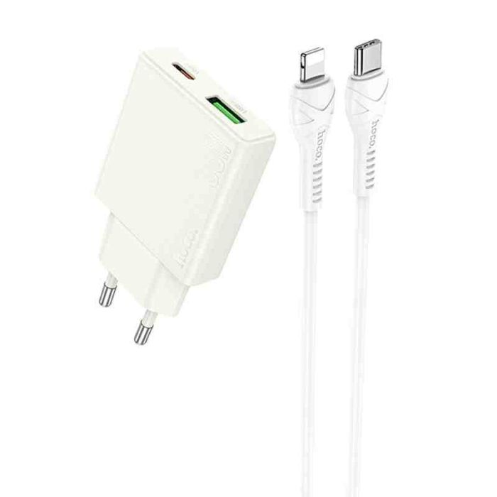МЗП Hoco N45 Biscuit PD30W+QC3.0 (1USB-A/1C) + кабель Type-C to Lightning