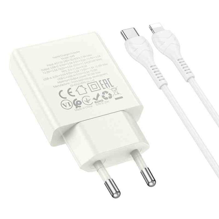 МЗП Hoco N45 Biscuit PD30W+QC3.0 (1USB-A/1C) + кабель Type-C to Lightning