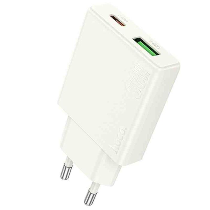 МЗП Hoco N45 Biscuit PD30W+QC3.0 (1USB-A/1C) + кабель Type-C to Lightning