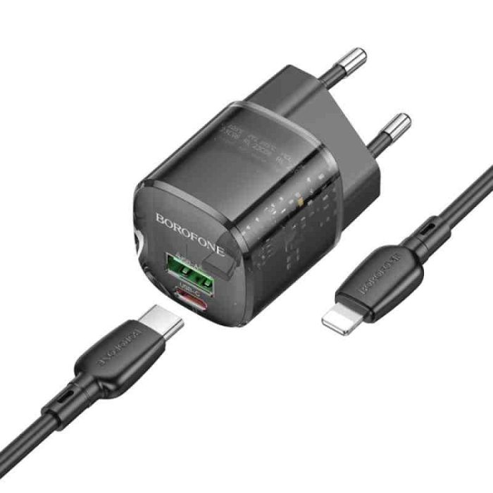 МЗП Borofone BN17 Sunlight PD20W+QC3.0 (1USB-A/1C) + кабель Type-C to Lightning