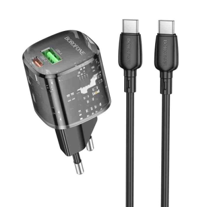 МЗП Borofone BN17 Sunlight PD20W+QC3.0 (1USB-A/1C) + кабель Type-C to Type-C